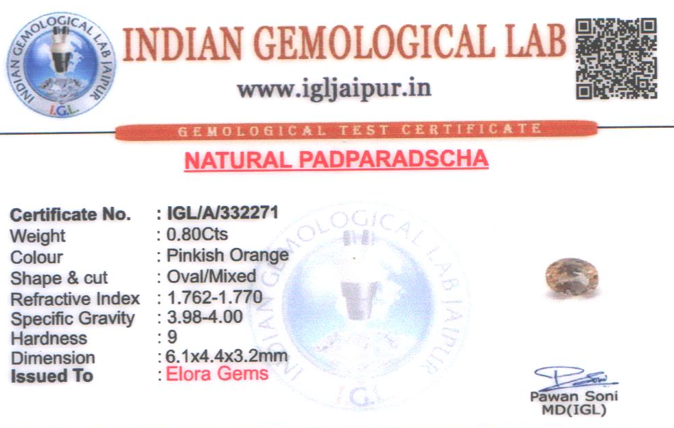 Padparadscha Sapphire 6x4 MM 0.8 carats