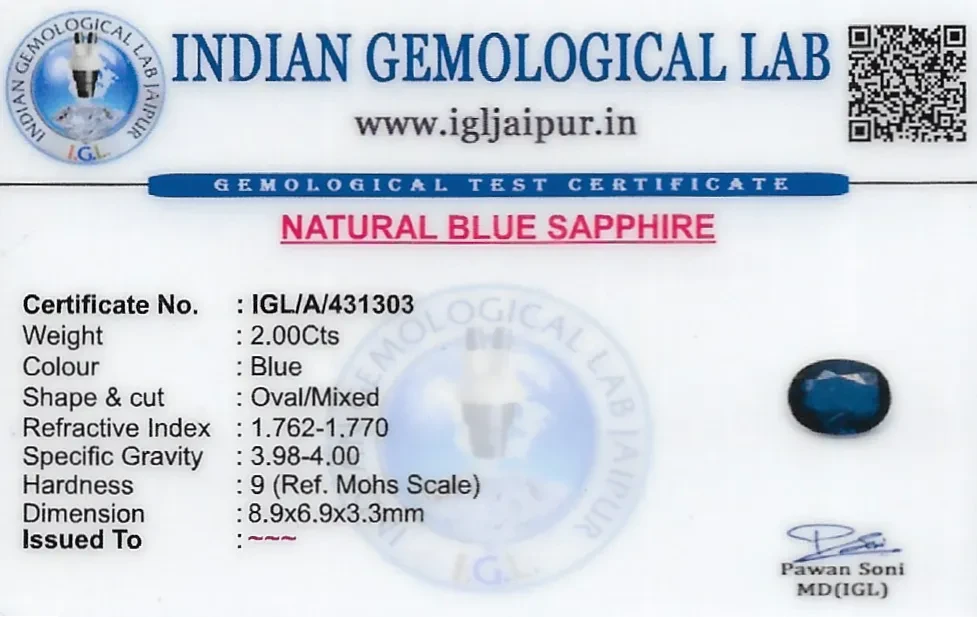 Blue Sapphire (Neelam) 9x7 MM 2 carats