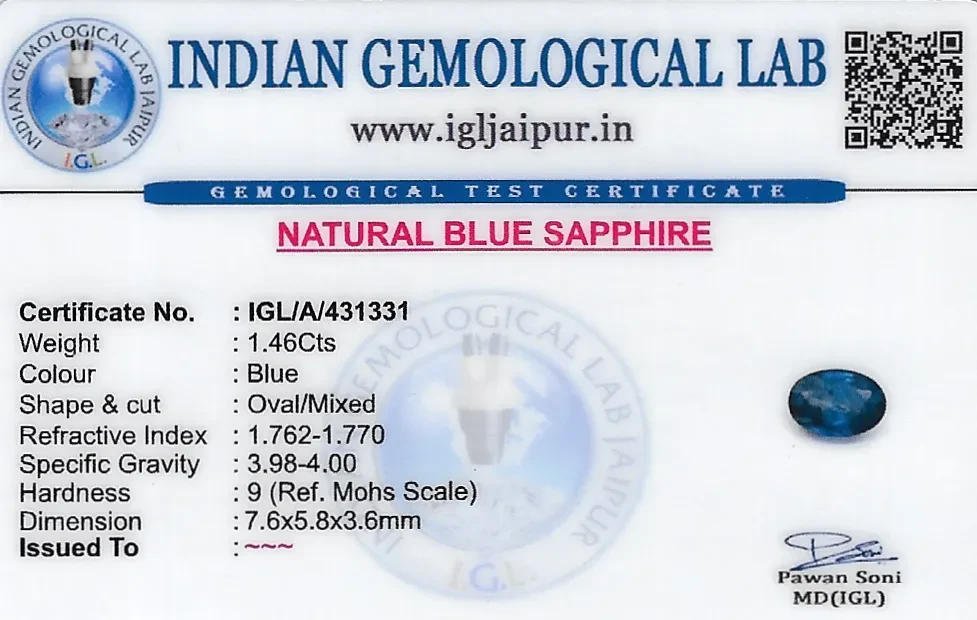 Blue Sapphire (Neelam) 8x6 MM 1.46 carats
