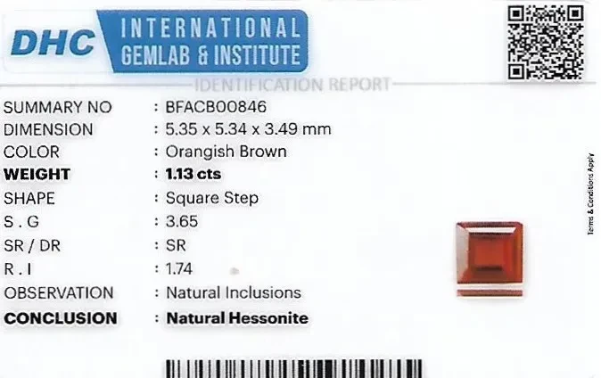 Hessonite (Gomed) 5x5 MM 1.13 carats
