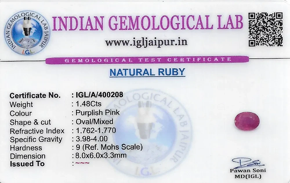 Ruby (Manik) 8x6 MM 1.48 carats