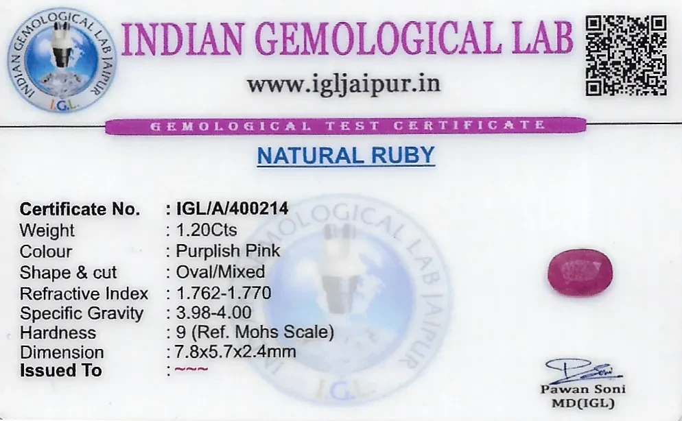 Ruby (Manik) 8x6 MM 1.2 carats