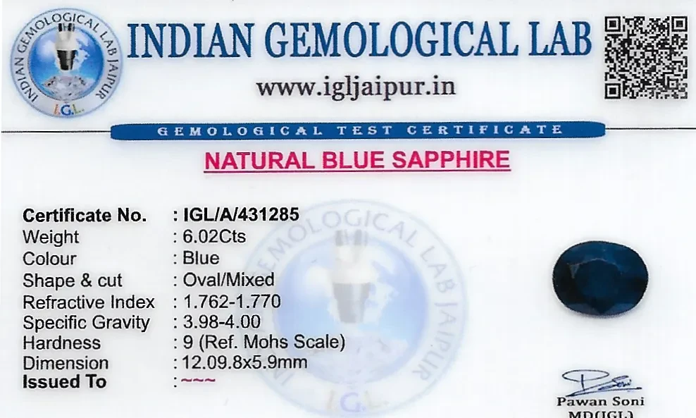 Blue Sapphire (Neelam) 12x10 MM 6.02 carats