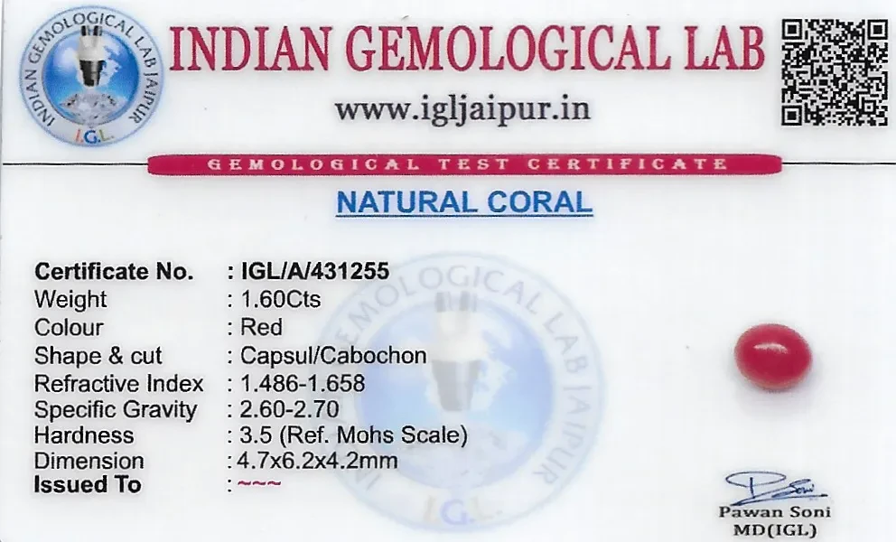 Red Coral (Pavalam) 5x6 MM 1.6 carats