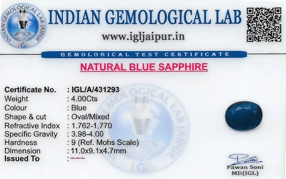 Blue Sapphire (Neelam) 11x9 MM 4 carats