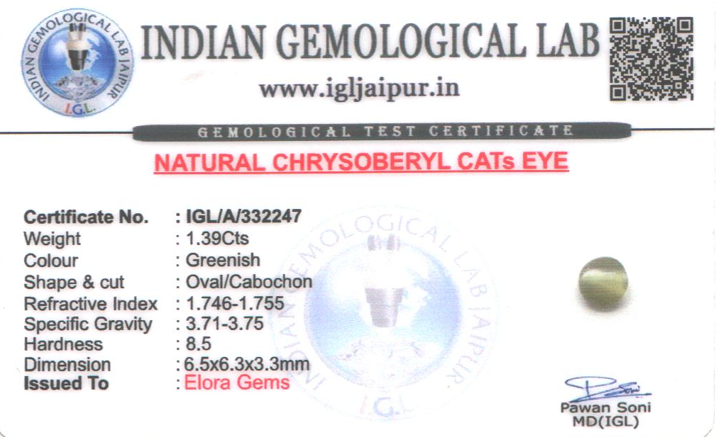 Chrysoberyl Cats Eye (Vaiduryam) 7x6 MM 1.39 carats