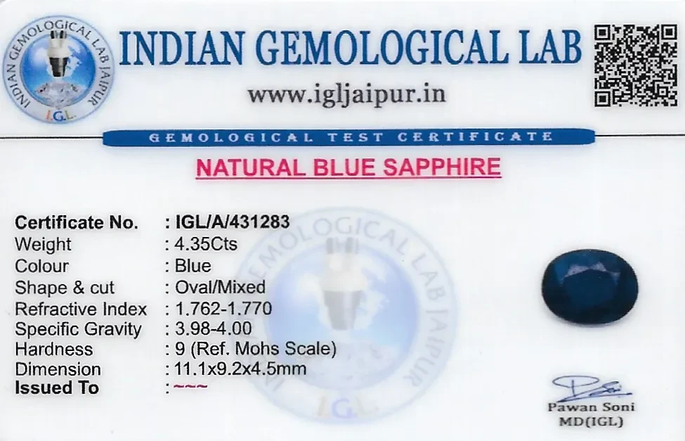 Blue Sapphire (Neelam) 11x9 MM 4.35 carats