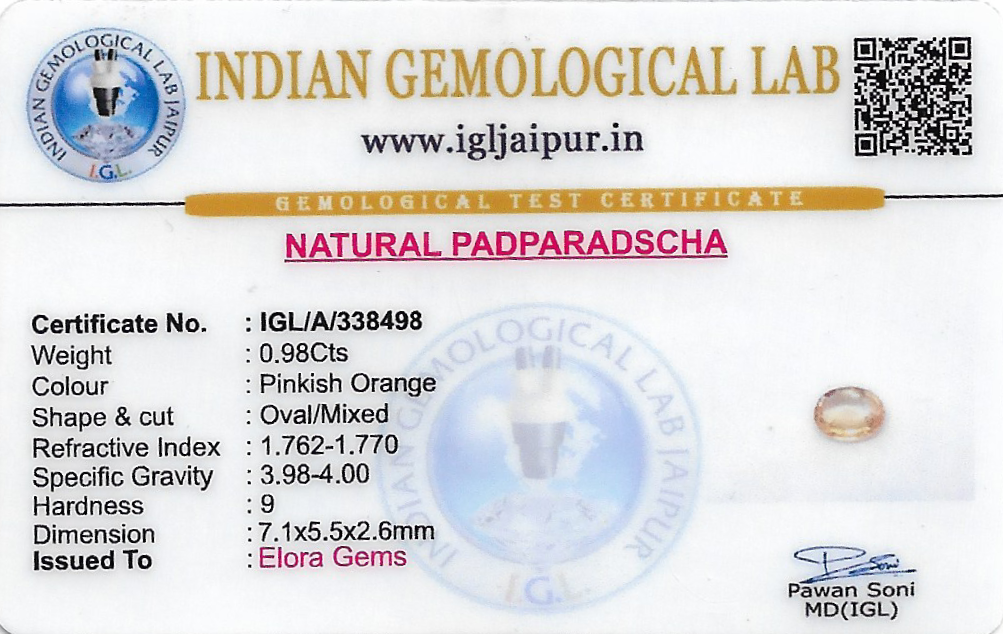 Padparadscha Sapphire 7x6 MM 0.98 carats