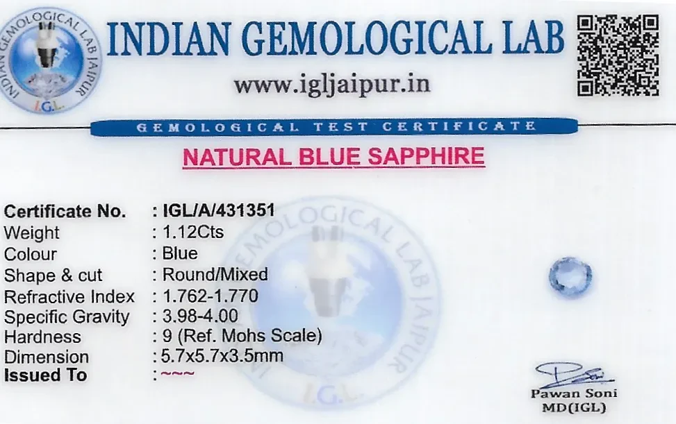 Blue Sapphire (Neelam) 6x6 MM 1.12 carats