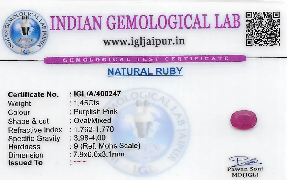Ruby (Manik) 8x6 MM 1.45 carats