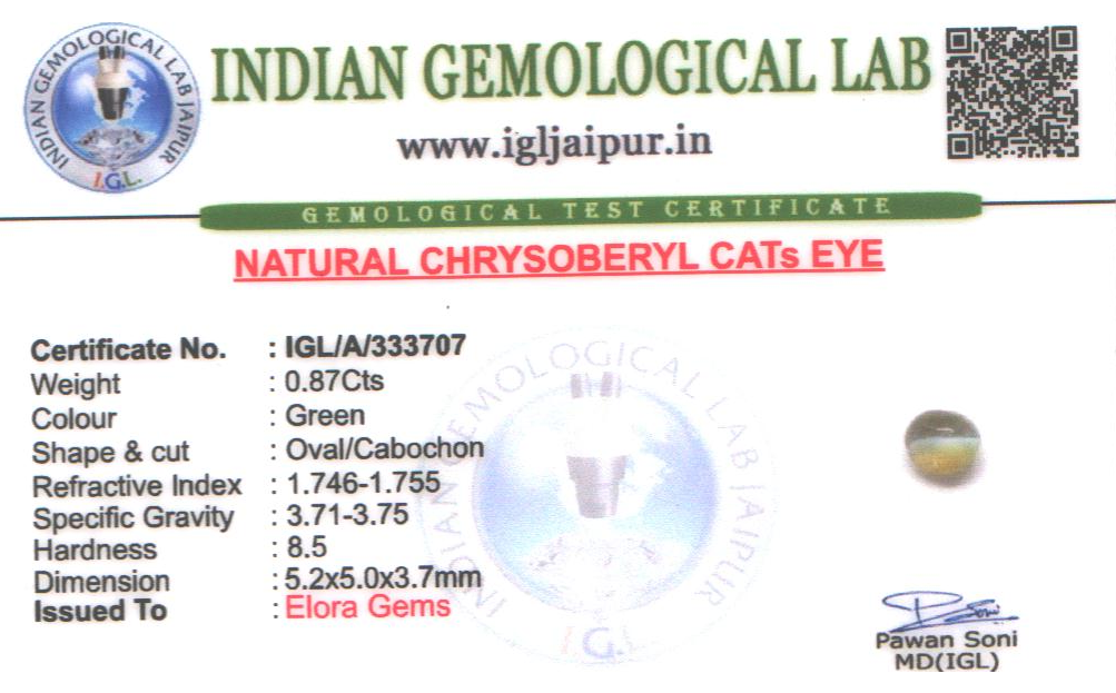 Chrysoberyl Cats Eye (Vaiduryam) 5x5 MM 0.87 carats