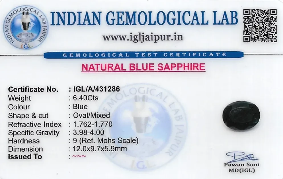 Blue Sapphire (Neelam) 12x10 MM 6.4 carats