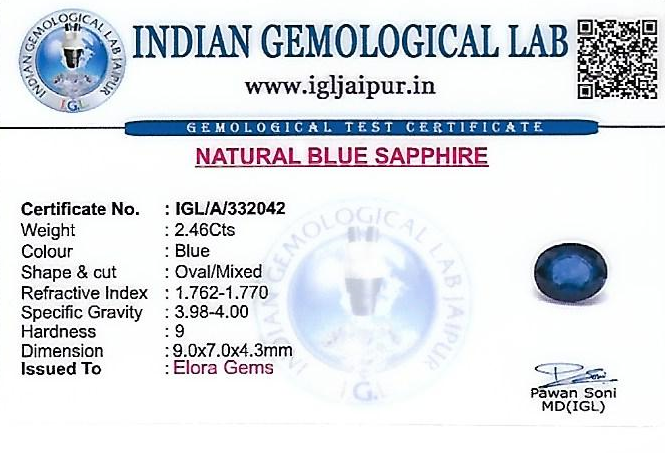 Blue Sapphire (Neelam) 9x7 MM 2.46 carats