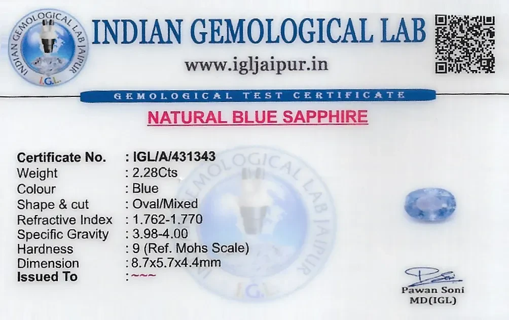 Blue Sapphire (Neelam) 9x6 MM 2.28 carats