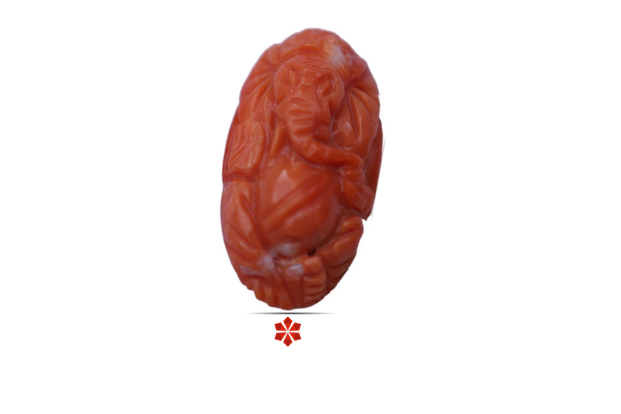 Coral Ganesh Carving Gem Stones 23x12 MM 9.82 carats