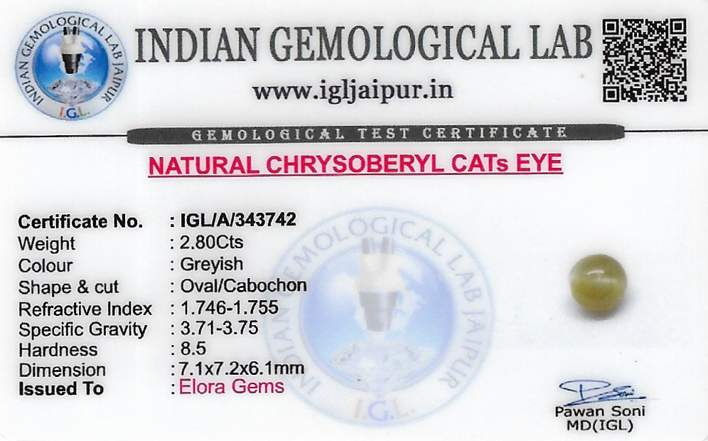Chrysoberyl Cats Eye (Vaiduryam) 7x7 MM 2.8 carats