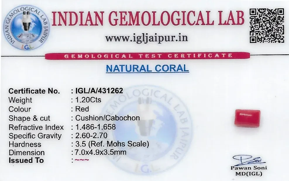 Red Coral (Pavalam) 7x5 MM 1.2 carats