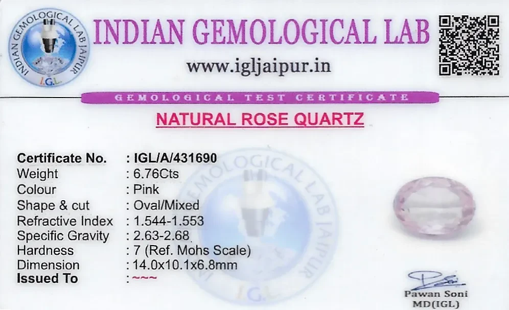 Rose Quartz 14x10 MM 6.76 carats