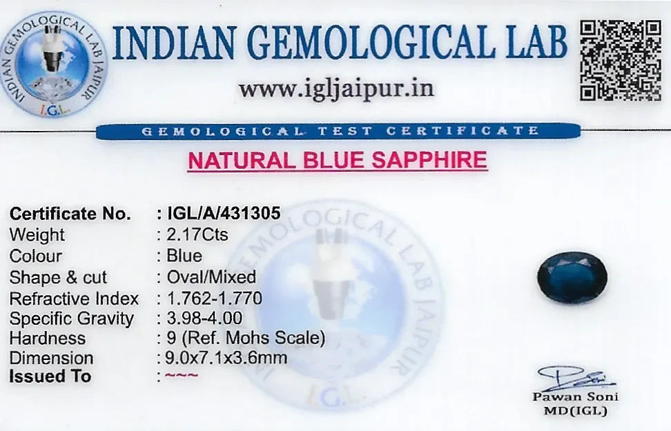 Blue Sapphire (Neelam) 9x7 MM 2.17 carats