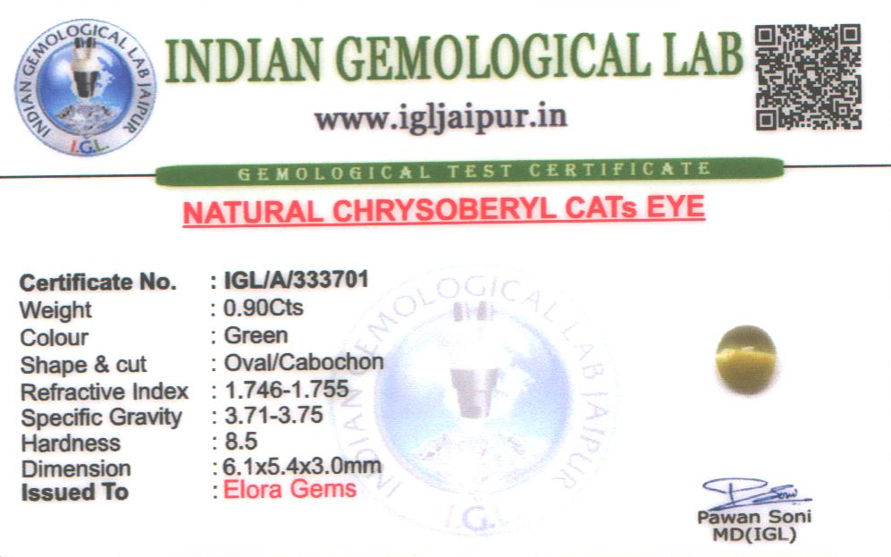Chrysoberyl Cats Eye (Vaiduryam) 6x5 MM 0.9 carats