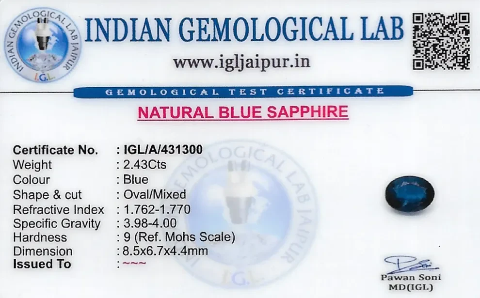 Blue Sapphire (Neelam) 9x7 MM 2.43 carats