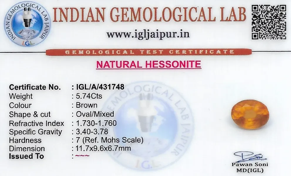 Hessonite (Gomed) 12x10 MM 5.74 carats