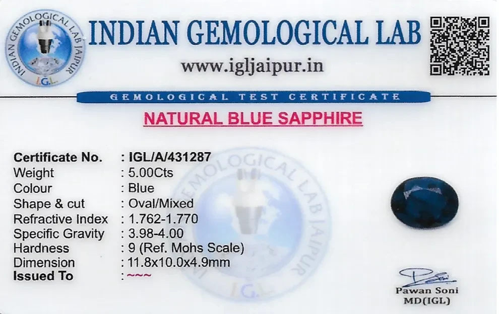 Blue Sapphire (Neelam) 12x10 MM 5 carats