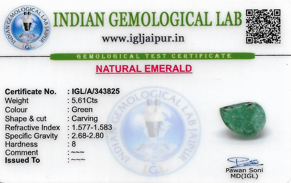 Carving Emerald Gem Stones 5.61 carats