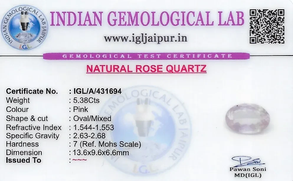 Rose Quartz 14x10 MM 5.38 carats