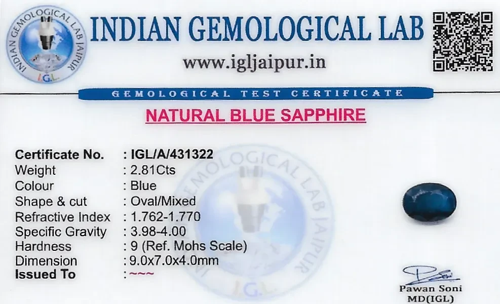 Blue Sapphire (Neelam) 9x7 MM 2.81 carats