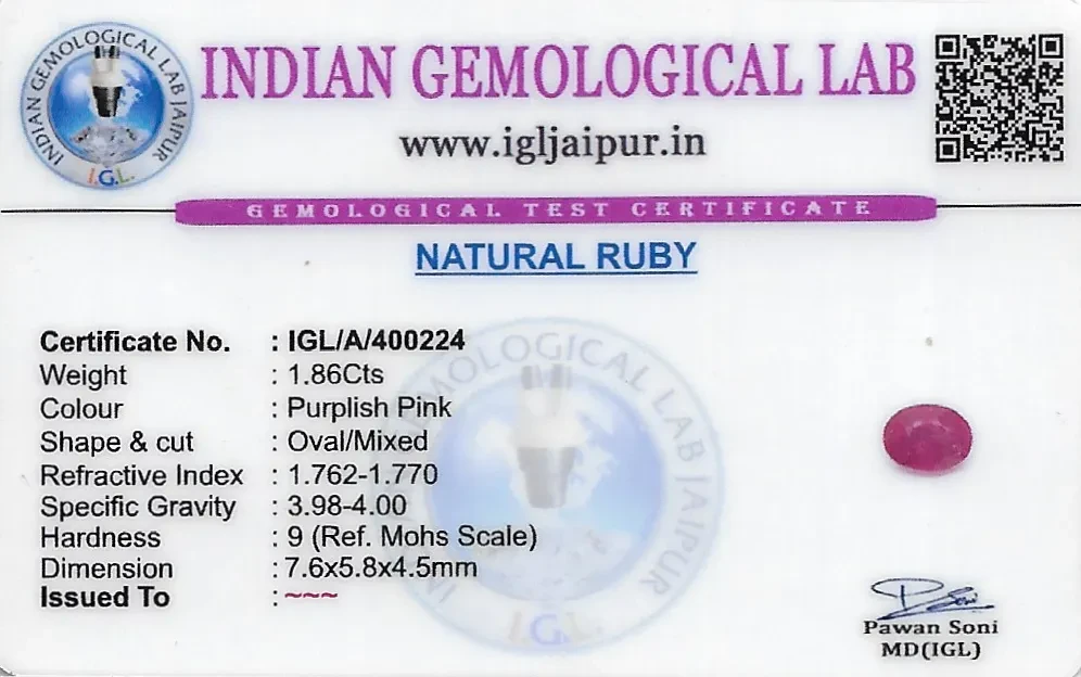 Ruby (Manik) 8x6 MM 1.86 carats