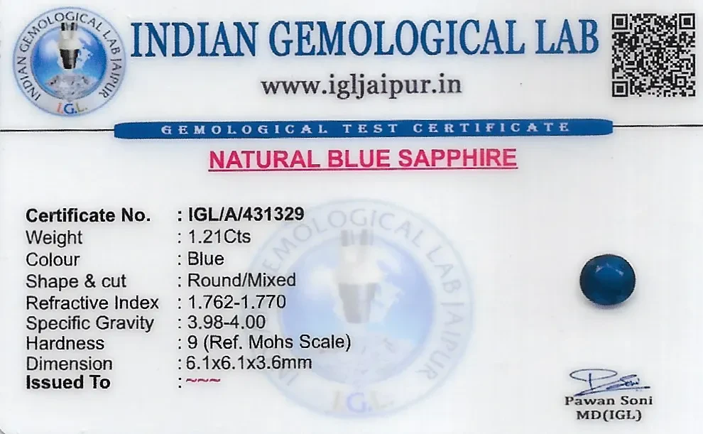 Blue Sapphire (Neelam) 6x6 MM 1.21 carats
