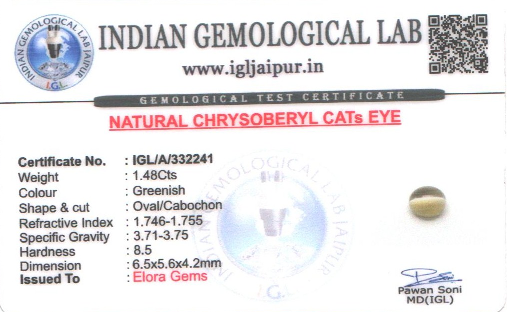 Chrysoberyl Cats Eye (Vaiduryam) 7x6 MM 1.48 carats