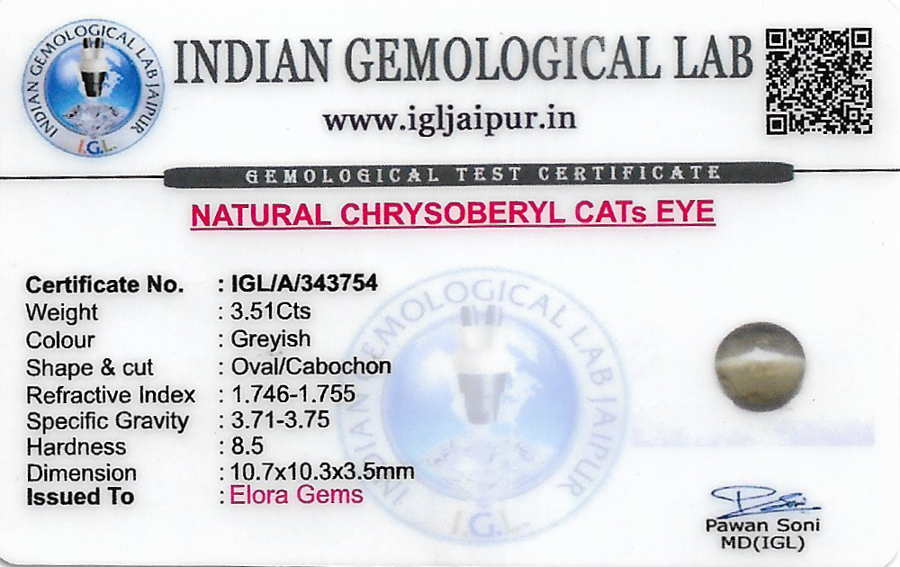 Cats Eye (Vaiduryam) 11x10 MM 3.51 carats