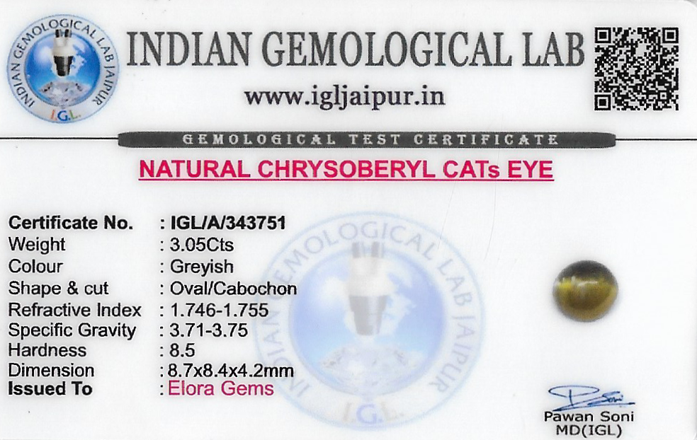 Cats Eye (Vaiduryam) 9x8 MM 3.05 carats
