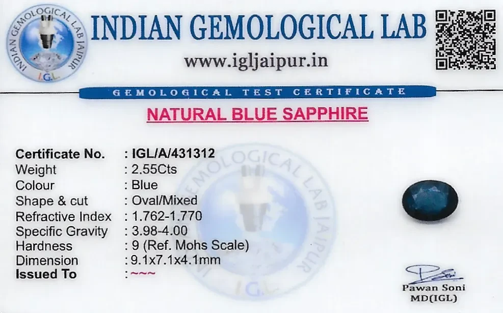 Blue Sapphire (Neelam) 9x7 MM 2.55 carats