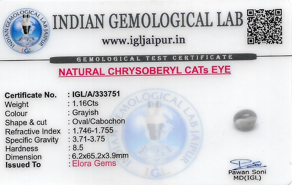 Chrysoberyl Cats Eye (Vaiduryam) 6x65 MM 1.16 carats