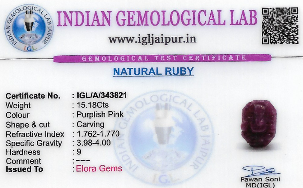 Ruby Ganesh Carving Gem Stones 0x0 MM 15.18 carats