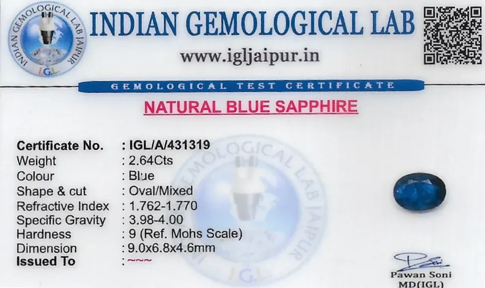 Blue Sapphire (Neelam) 9x6 MM 2.64 carats