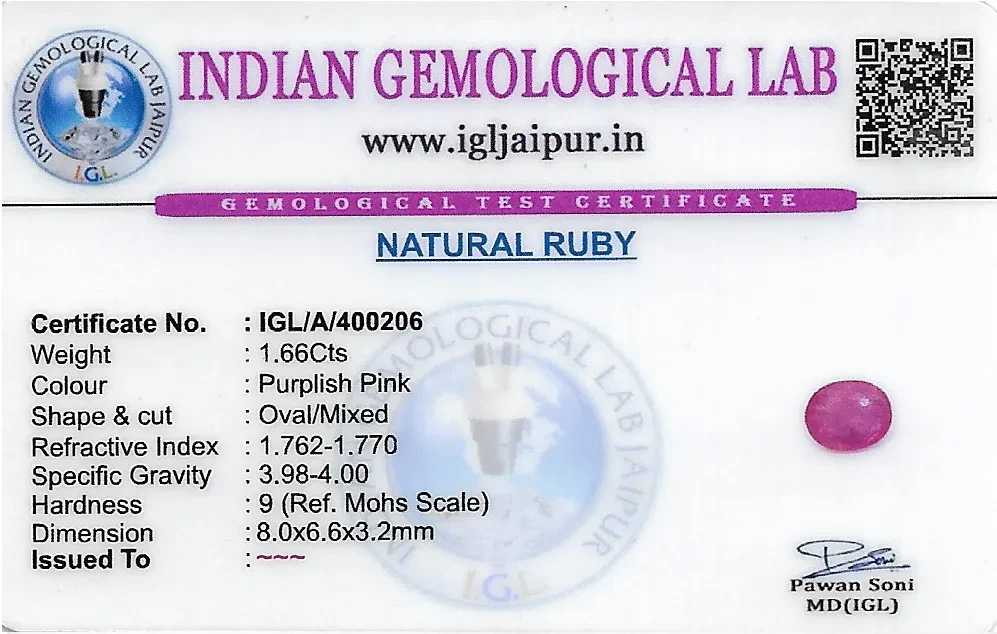 Ruby (Manik) 8x7 MM 1.66 carats
