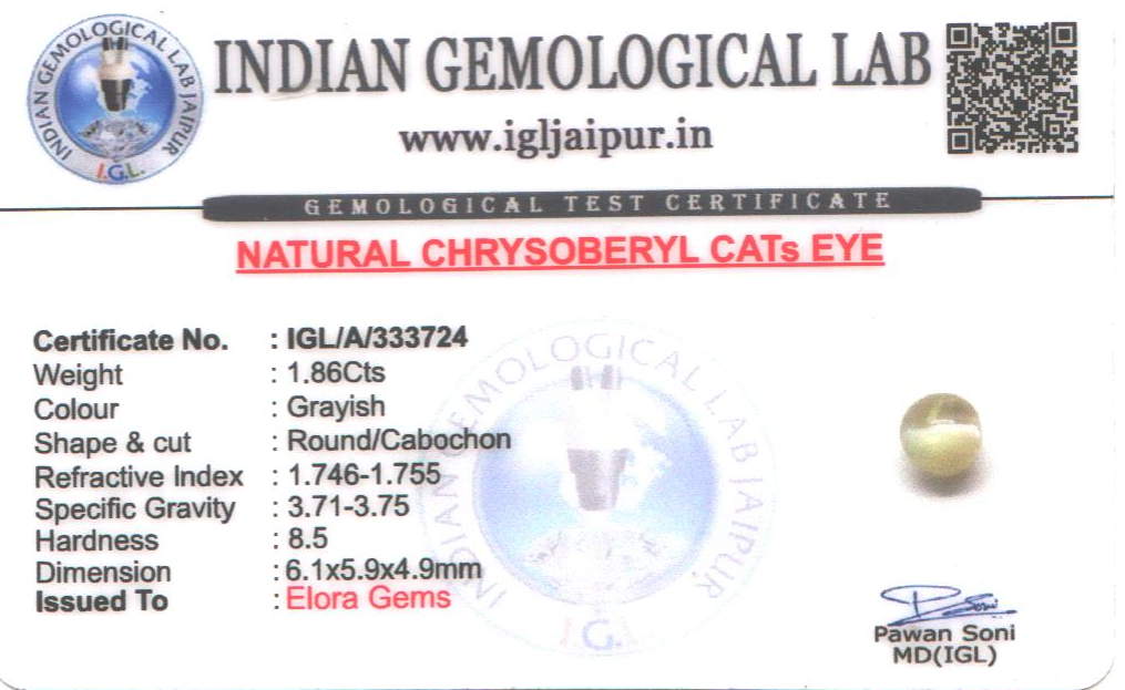 Chrysoberyl Cats Eye (Vaiduryam) 6x6 MM 1.86 carats