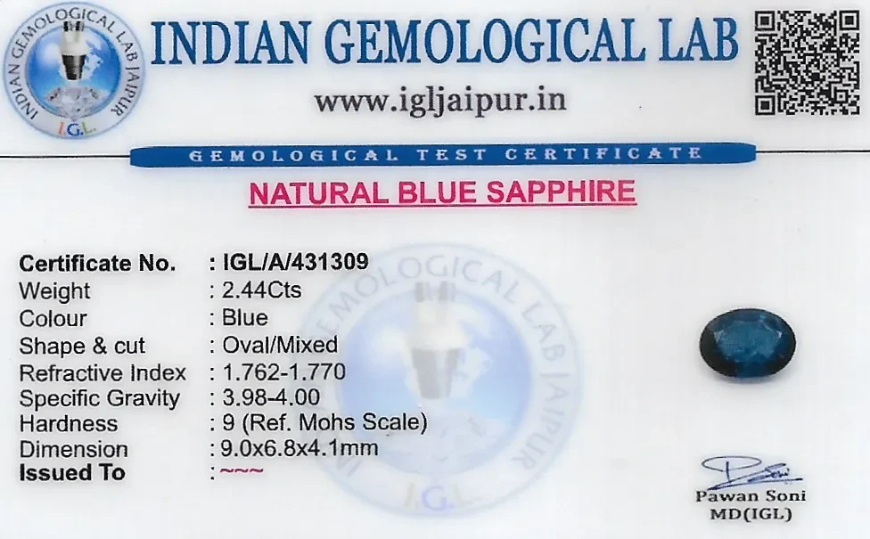 Blue Sapphire (Neelam) 9x7 MM 2.44 carats