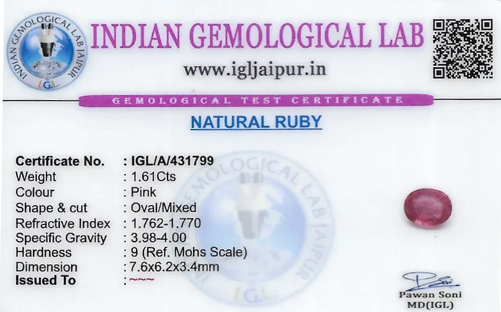 Ruby (Manik) 8x6 MM 1.61 carats