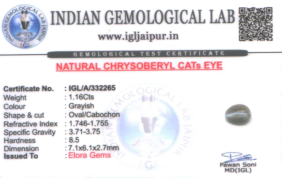 Chrysoberyl Cats Eye (Vaiduryam) 7x6 MM 1.16 carats