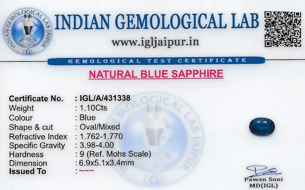 Blue Sapphire (Neelam) 7x5 MM 1.1 carats