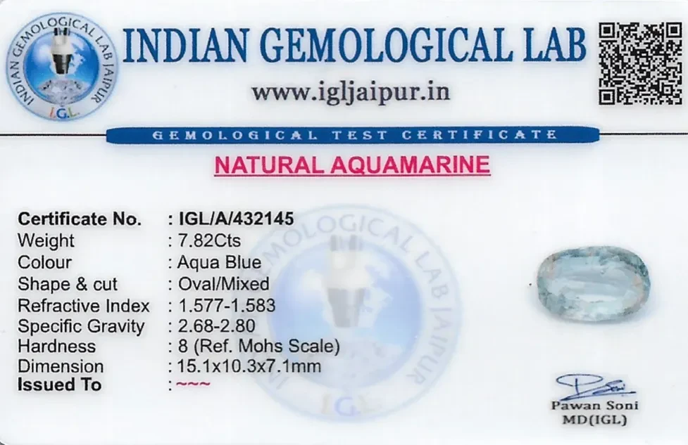 Aquamarine 15x10 MM 7.82 carats