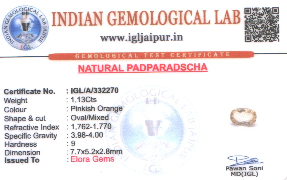 Padparadscha Sapphire 8x5 MM 1.13 carats