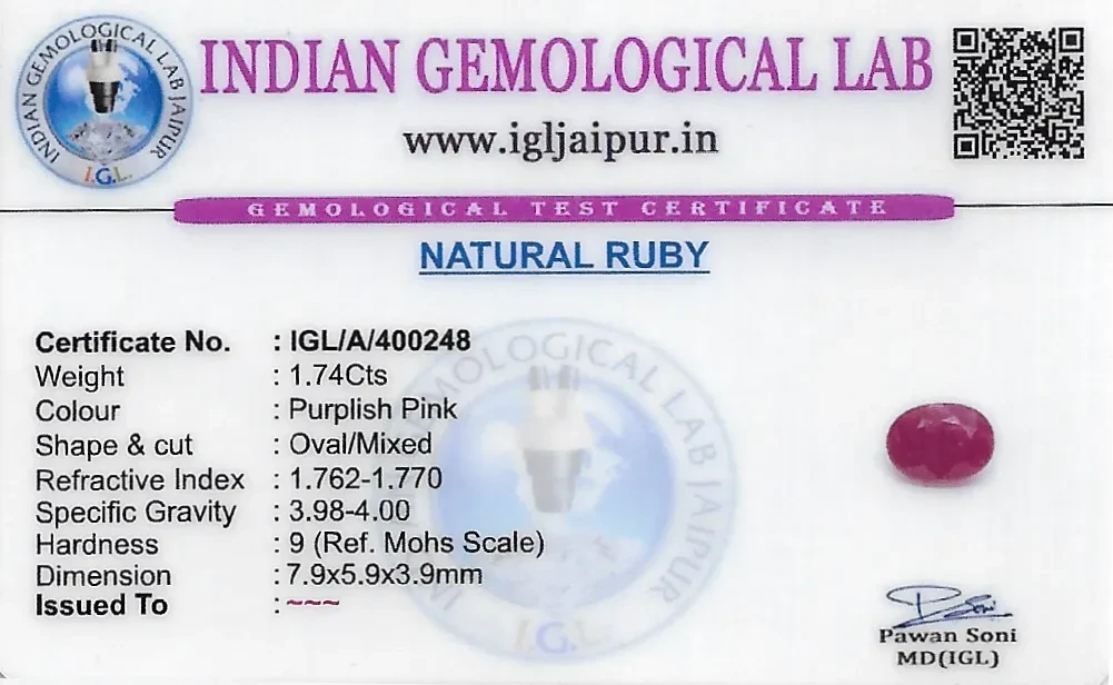 Ruby (Manik) 8x6 MM 1.74 carats