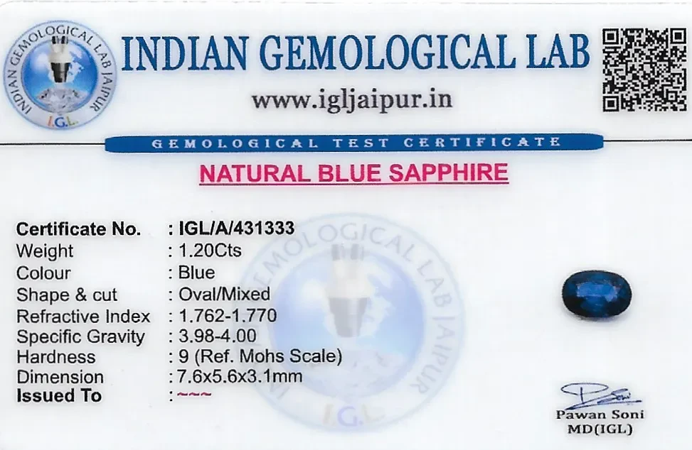 Blue Sapphire (Neelam) 8x6 MM 1.2 carats