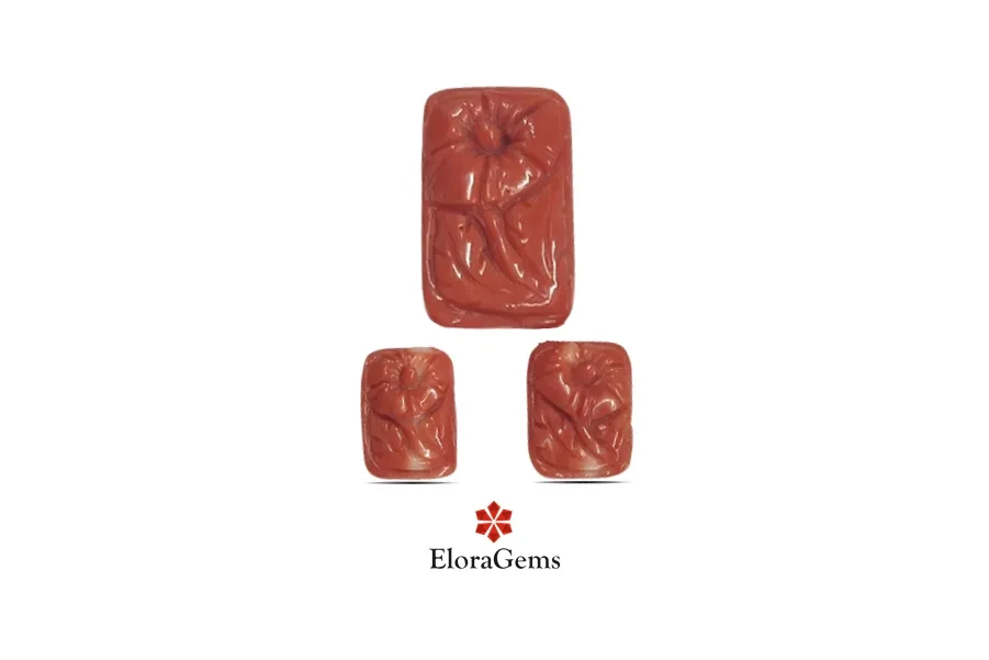 Carving Gem Stones Coral 3Pc set 13.08 carats